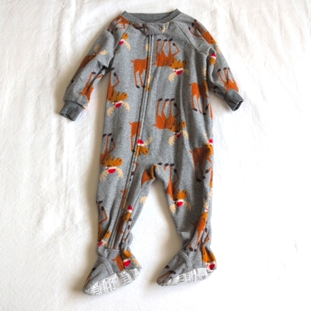 child of mine moose fleece zipper footie sleeper pajamas 6-9 months baby unisex